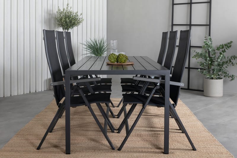 Break Matgrupp Utomhus 205cm + 6 Albany Positionsstolar Svart/Grå - Venture Home - Utemöbler - Utegrupp - Matgrupp utomhus