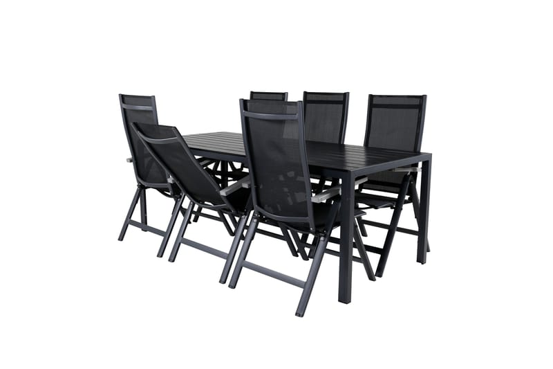 Break Matgrupp Utomhus 205cm + 6 Albany Positionsstolar Svart/Grå - Venture Home - Utemöbler - Utegrupp - Matgrupp utomhus