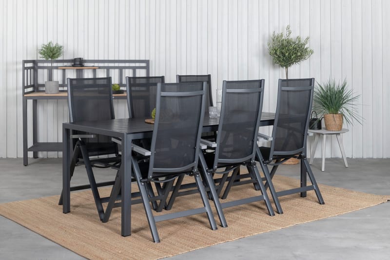 Break Matgrupp Utomhus 205cm + 6 Albany Positionsstolar Svart/Grå - Venture Home - Utemöbler - Utegrupp - Matgrupp utomhus