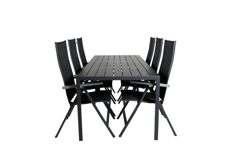 Break Matgrupp Utomhus 205cm + 6 Albany Positionsstolar Svart/Grå, Venture Home