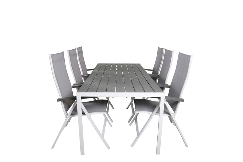 Break Matgrupp Utomhus 205cm + 6 Albany Positionsstolar Grå/Vit - Venture Home - Utemöbler - Utegrupp - Matgrupp utomhus
