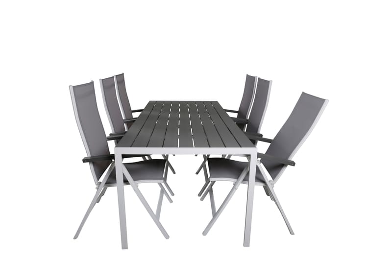 Break Matgrupp Utomhus 205cm + 6 Albany Positionsstolar Grå/Vit - Venture Home - Utemöbler - Utegrupp - Matgrupp utomhus