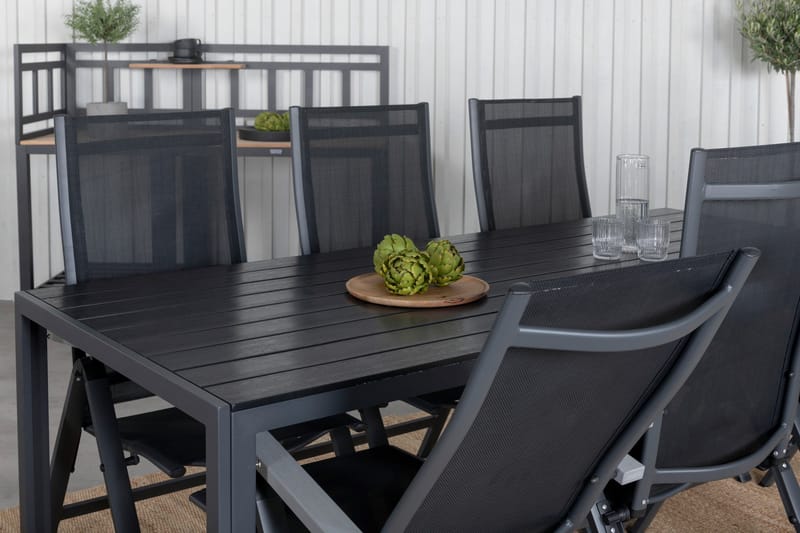 Break Matgrupp Utomhus 205cm + 6 Albany Positionsstolar Svart/Grå - Venture Home - Utemöbler - Utegrupp - Matgrupp utomhus
