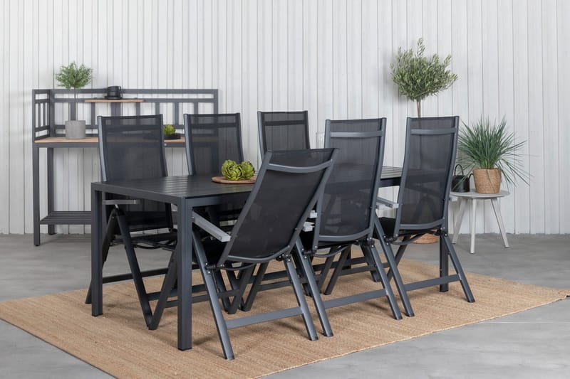 Break Matgrupp Utomhus 205cm + 6 Albany Positionsstolar Svart/Grå - Venture Home - Utemöbler - Utegrupp - Matgrupp utomhus