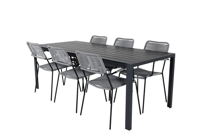 Break Matgrupp Utomhus 205cm + 6 Lindos Karmstolar Utomhus Svart/Grå - Venture Home - Utemöbler - Utegrupp - Matgrupp utomhus