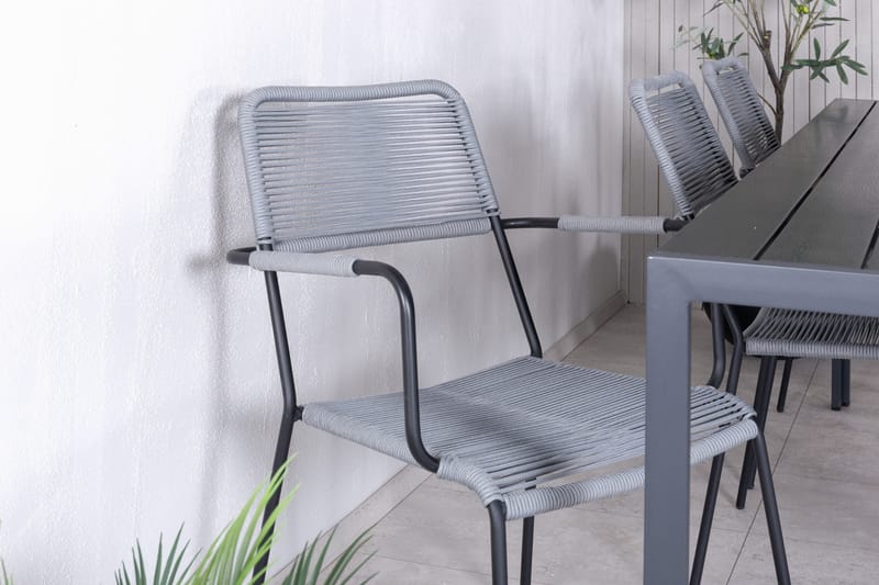 Break Matgrupp Utomhus 205cm + 6 Lindos Karmstolar Utomhus Svart/Grå - Venture Home - Utemöbler - Utegrupp - Matgrupp utomhus