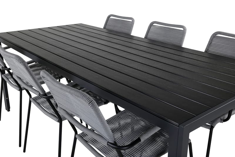 Break Matgrupp Utomhus 205cm + 6 Lindos Karmstolar Utomhus Svart/Grå - Venture Home - Utemöbler - Utegrupp - Matgrupp utomhus
