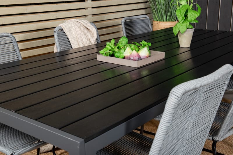 Break Matgrupp Utomhus 205cm + 6 Lindos Matstolar Utomhus Svart/Grå - Venture Home - Utemöbler - Utegrupp - Matgrupp utomhus