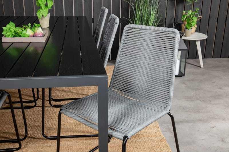 Break Matgrupp Utomhus 205cm + 6 Lindos Matstolar Utomhus Svart/Grå - Venture Home - Utemöbler - Utegrupp - Matgrupp utomhus