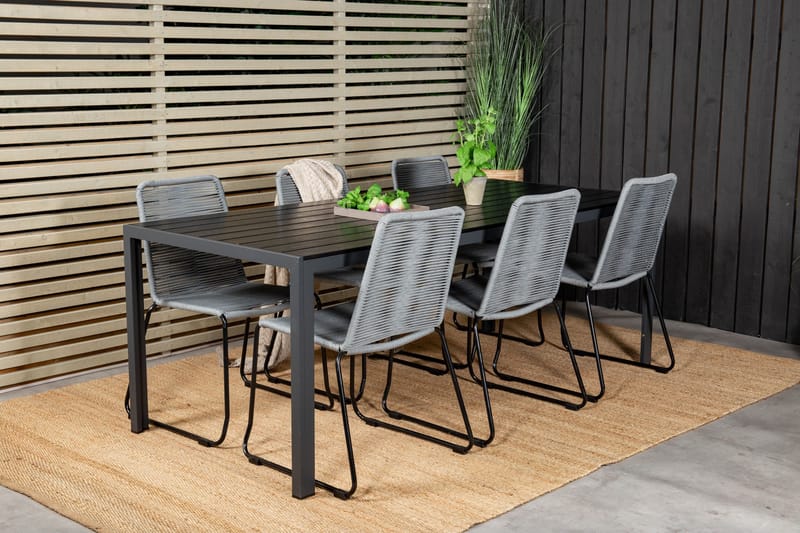 Break Matgrupp Utomhus 205cm + 6 Lindos Matstolar Utomhus Svart/Grå - Venture Home - Utemöbler - Utegrupp - Matgrupp utomhus