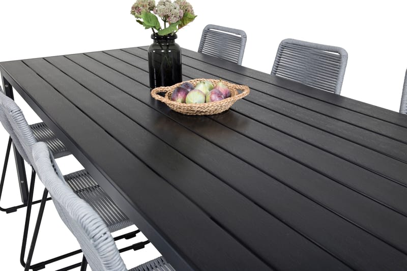 Break Matgrupp Utomhus 205cm + 6 Lindos Matstolar Utomhus Svart/Grå - Venture Home - Utemöbler - Utegrupp - Matgrupp utomhus