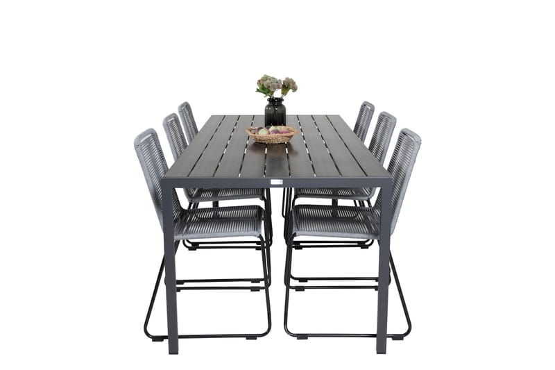 Break Matgrupp Utomhus 205cm + 6 Lindos Matstolar Utomhus Svart/Grå - Venture Home - Utemöbler - Utegrupp - Matgrupp utomhus