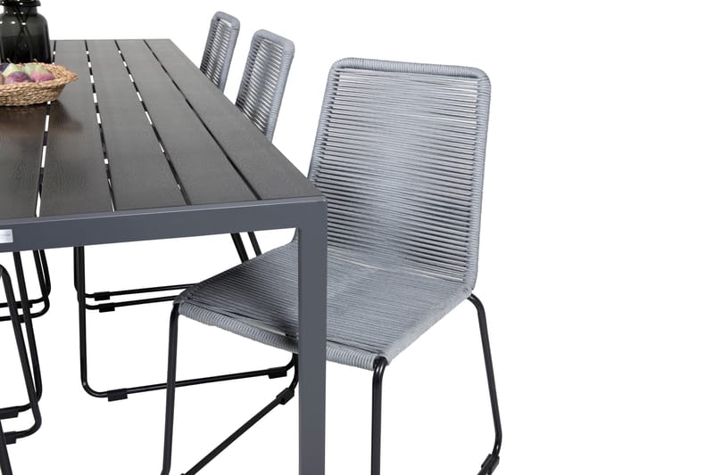 Break Matgrupp Utomhus 205cm + 6 Lindos Matstolar Utomhus Svart/Grå - Venture Home - Utemöbler - Utegrupp - Matgrupp utomhus