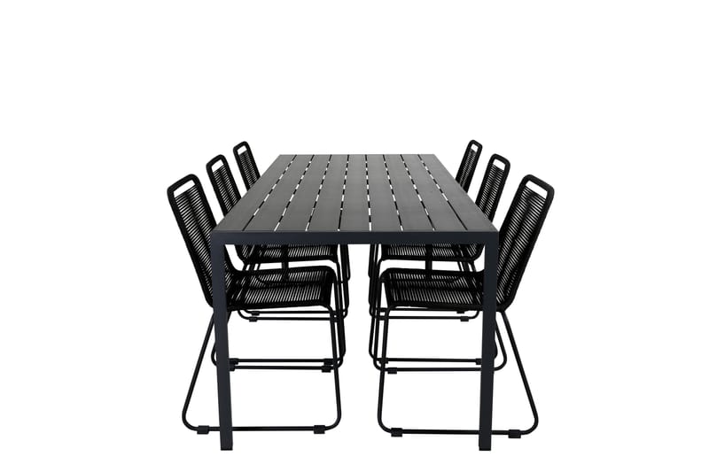 Break Matgrupp Utomhus 205cm + 6 Lindos Stapelbara Matstolar Utomhus Svart/G, Venture Home