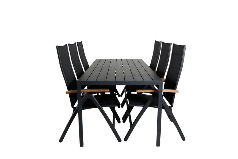 Break Matgrupp Utomhus 205cm + 6 Panama Positionsstolar Svart/Grå, Venture Home