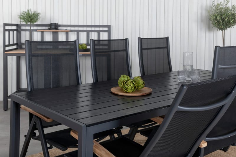 Break Matgrupp Utomhus 205cm + 6 Panama Positionsstolar Svart/Grå - Venture Home - Utemöbler - Utegrupp - Matgrupp utomhus