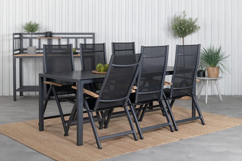 Break Matgrupp Utomhus 205cm + 6 Panama Positionsstolar Svart/Grå - Venture Home - Utemöbler - Utegrupp - Matgrupp utomhus