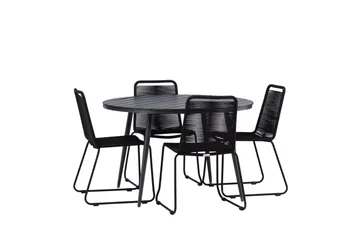 Break Matgrupp Utomhus Rund 120 cm + 4 Lindos Stapelbar Stol - Svart - Utemöbler - Utegrupp - Matgrupp utomhus