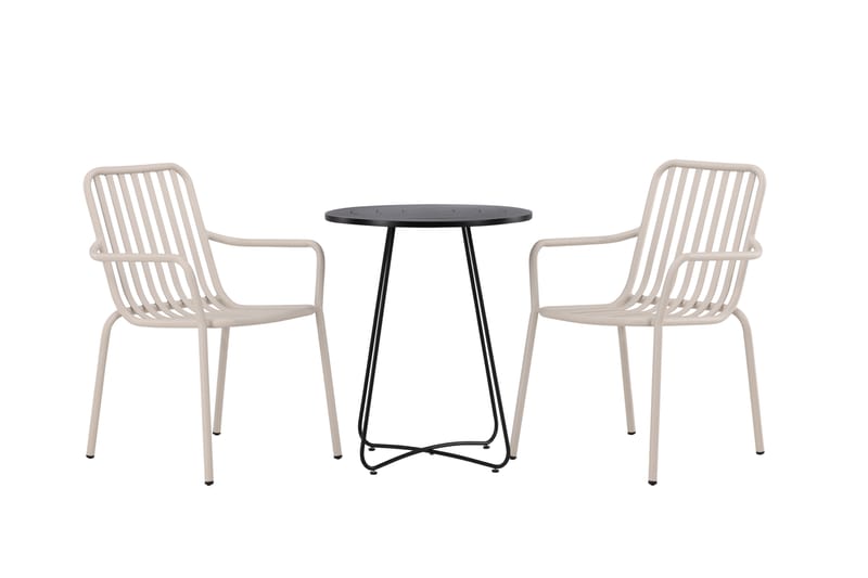 Bacong Caféset Rund 60 cm + 2 st Peking Karmstolar - Beige/Svart - Utemöbler - Balkong - Balkongmöbler - Balkonggrupp & balkongset
