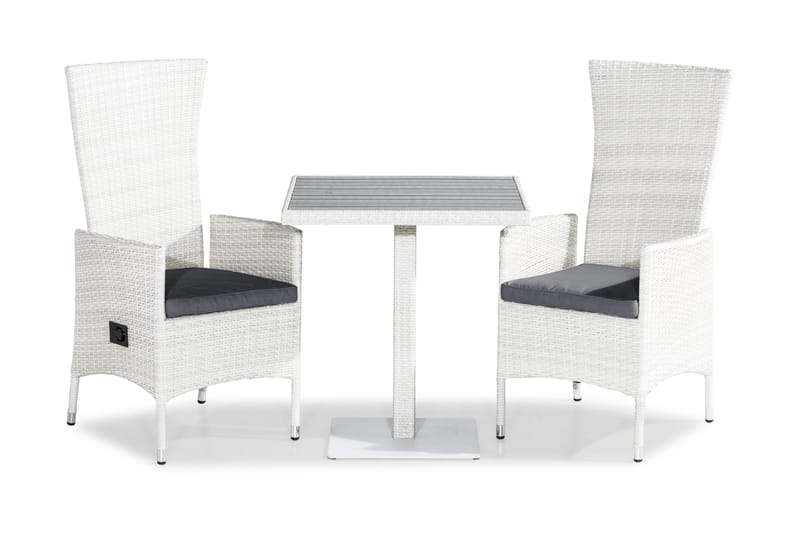 Bahamas Caféset 70x70 + 2 Jenny Fåtölj Ställbar m Dyna - Vit/Grå - Utemöbler - Utegrupp - Cafeset