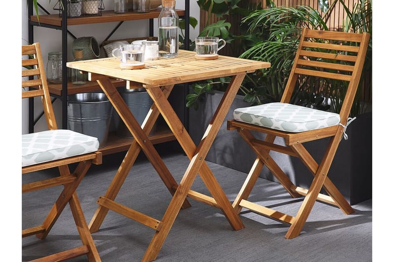 Balkongset av Utebord och 2 Utestolar brun/mintgrön FIJI - Vit - Utemöbler - Utegrupp - Cafeset