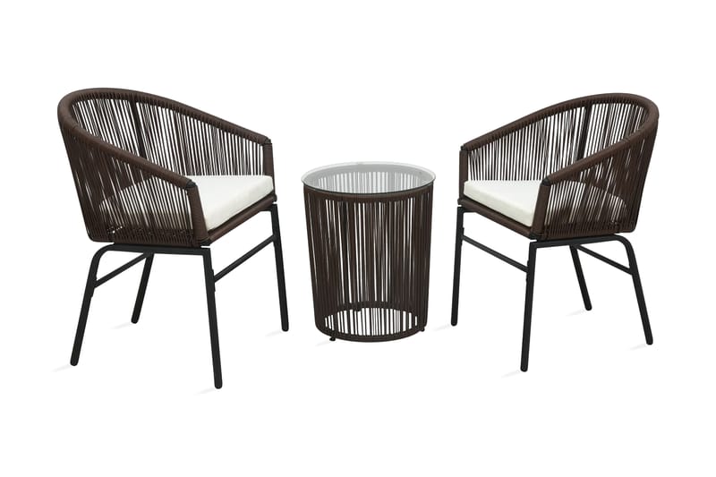 Bistrogrupp 3 delar med dynor PVC-rotting brun - Brun - Utemöbler - Utegrupp - Cafeset