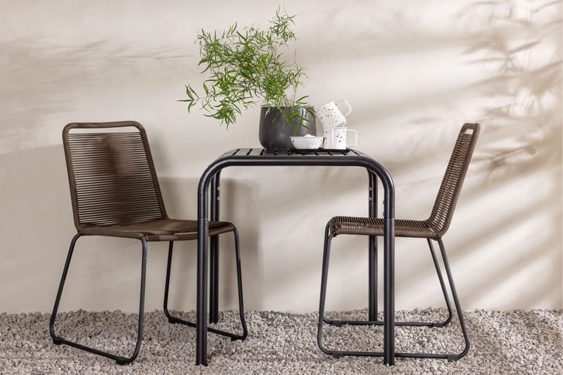 Borneo Caféset 70 cm + 2 st Lindos Matstolar Brun/Svart - Brun/Svart - Utemöbler - Balkong - Balkongmöbler - Balkonggrupp & balkongset