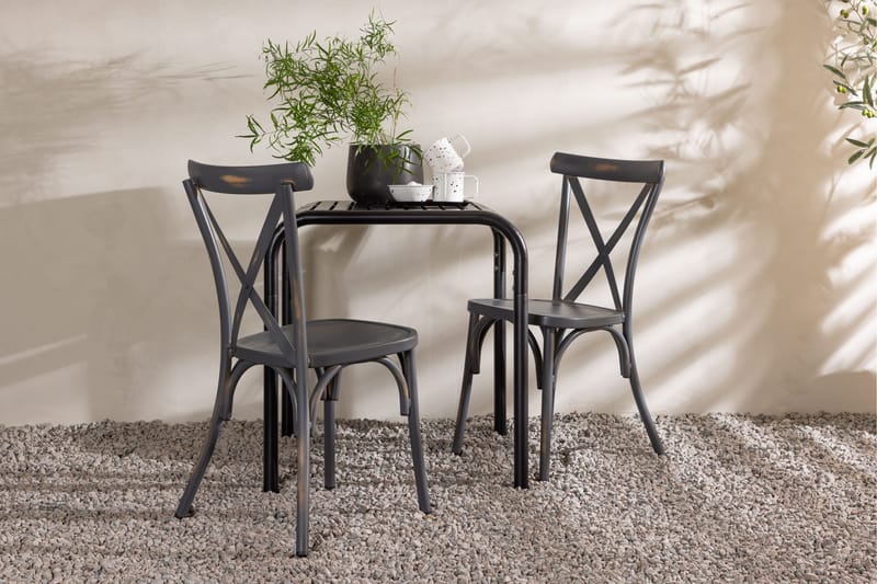 Borneo Caféset 70 cm + 2 st Tablas Matstolar Mörkgrå/Svart - Mörkgrå/Svart - Utemöbler - Balkong - Balkongmöbler - Balkonggrupp & balkongset