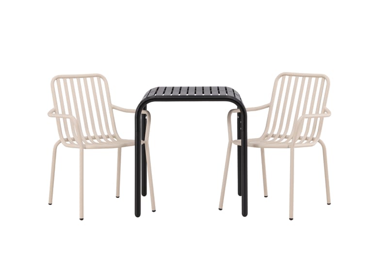 Borneo Caféset 70 cm + 2 st Peking Karmstolar - Beige/Svart - Utemöbler - Balkong - Balkongmöbler - Balkonggrupp & balkongset