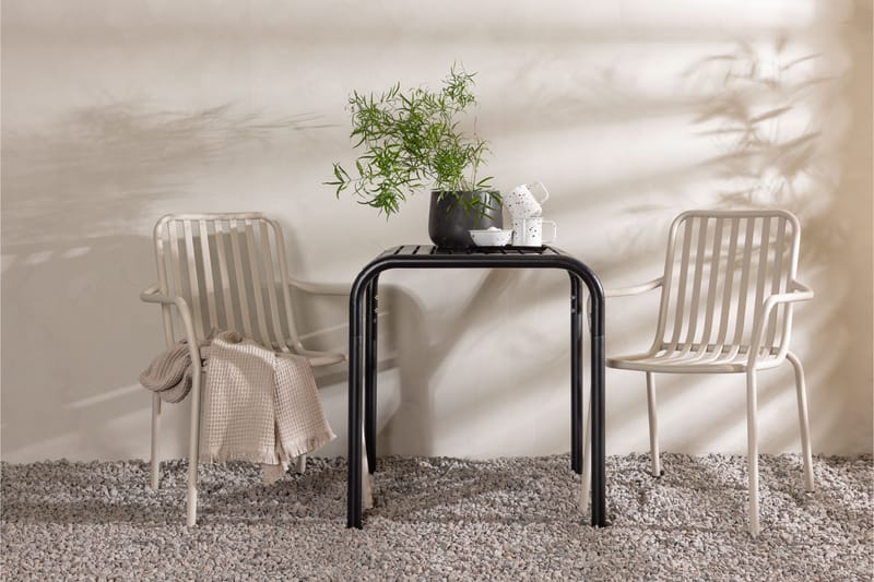 Borneo Caféset 70 cm + 2 st Peking Karmstolar - Beige/Svart - Utemöbler - Balkong - Balkongmöbler - Balkonggrupp & balkongset
