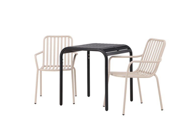 Borneo Caféset 70 cm + 2 st Peking Karmstolar - Beige/Svart - Utemöbler - Balkong - Balkongmöbler - Balkonggrupp & balkongset