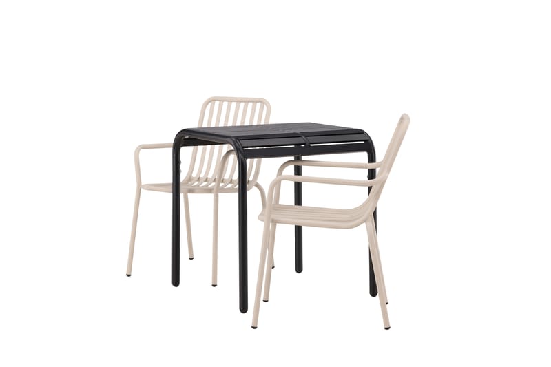 Borneo Caféset 70 cm + 2 st Peking Karmstolar - Beige/Svart - Utemöbler - Balkong - Balkongmöbler - Balkonggrupp & balkongset