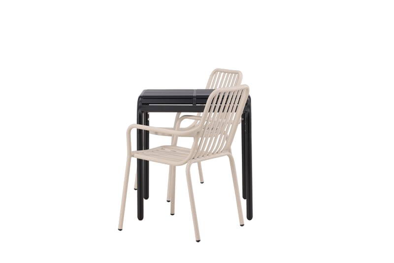 Borneo Caféset 70 cm + 2 st Peking Karmstolar - Beige/Svart - Utemöbler - Balkong - Balkongmöbler - Balkonggrupp & balkongset