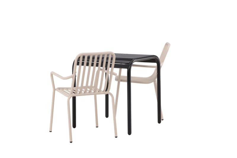 Borneo Caféset 70 cm + 2 st Peking Karmstolar - Beige/Svart - Utemöbler - Balkong - Balkongmöbler - Balkonggrupp & balkongset