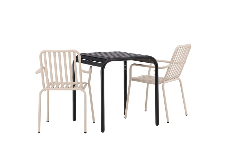 Borneo Caféset 70 cm + 2 st Peking Karmstolar - Beige/Svart - Utemöbler - Balkong - Balkongmöbler - Balkonggrupp & balkongset