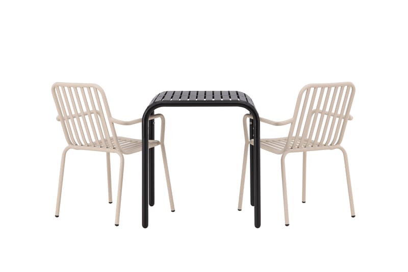 Borneo Caféset 70 cm + 2 st Peking Karmstolar - Beige/Svart - Utemöbler - Balkong - Balkongmöbler - Balkonggrupp & balkongset