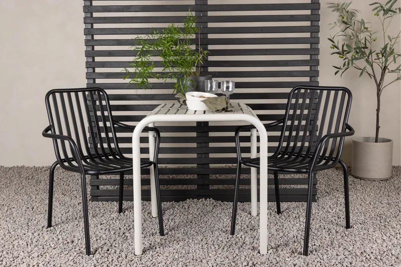 Borneo Caféset 70 cm + 2 st Peking Karmstolar - Svart/Beige - Utemöbler - Balkong - Balkongmöbler - Balkonggrupp & balkongset