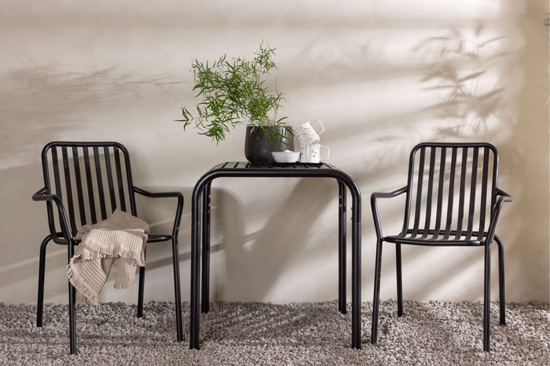 Borneo Caféset 70 cm + 2 st Peking Karmstolar Svart - Svart - Utemöbler - Balkong - Balkongmöbler - Balkonggrupp & balkongset