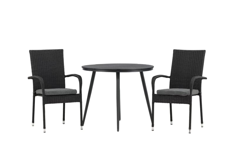 Break Cafégrupp Rund 90 cm + 2 Anna Matstol - Svart - Utemöbler - Balkong - Balkongmöbler - Balkonggrupp & balkongset