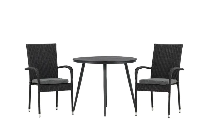 Break Cafégrupp Rund 90 cm + 2 Anna Matstol - Svart - Utemöbler - Balkong - Balkongmöbler - Balkonggrupp & balkongset