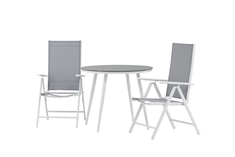 Break Cafégrupp Rund 90 cm + 2 Break Positionsstol - Vit/Grå - Utemöbler - Balkong - Balkongmöbler - Balkonggrupp & balkongset
