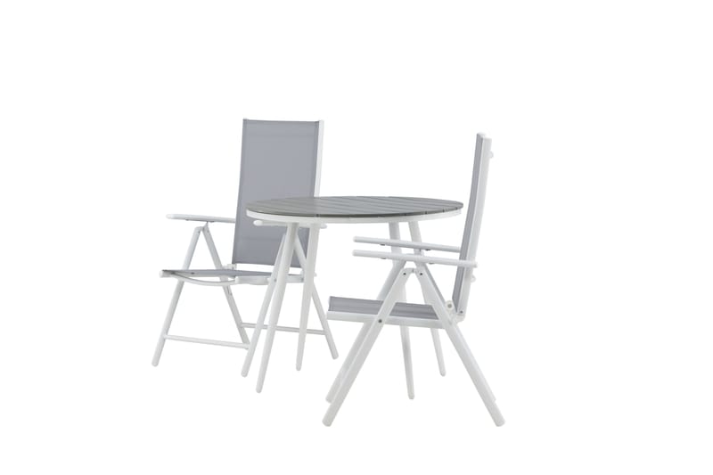 Break Cafégrupp Rund 90 cm + 2 Break Positionsstol - Vit/Grå - Utemöbler - Balkong - Balkongmöbler - Balkonggrupp & balkongset