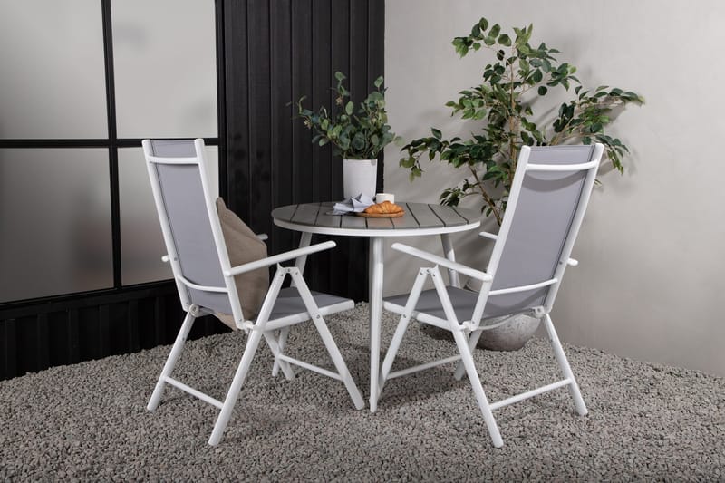 Break Cafégrupp Rund 90 cm + 2 Break Positionsstol - Vit/Grå - Utemöbler - Balkong - Balkongmöbler - Balkonggrupp & balkongset