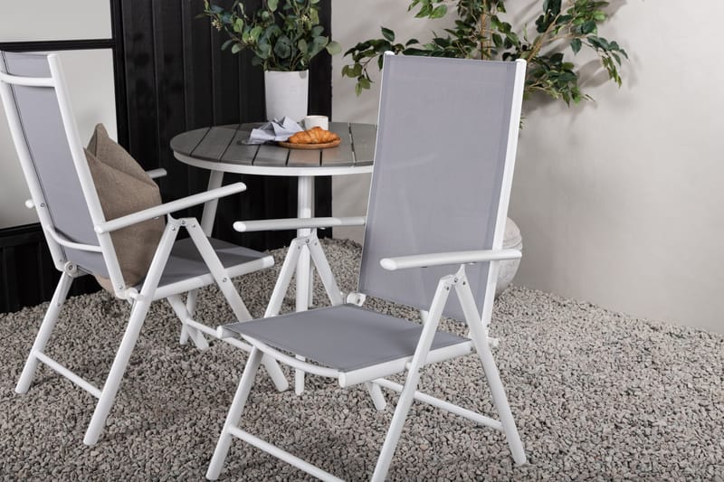 Break Cafégrupp Rund 90 cm + 2 Break Positionsstol - Vit/Grå - Utemöbler - Balkong - Balkongmöbler - Balkonggrupp & balkongset