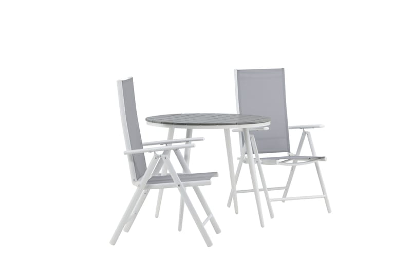 Break Cafégrupp Rund 90 cm + 2 Break Positionsstol - Vit/Grå - Utemöbler - Balkong - Balkongmöbler - Balkonggrupp & balkongset