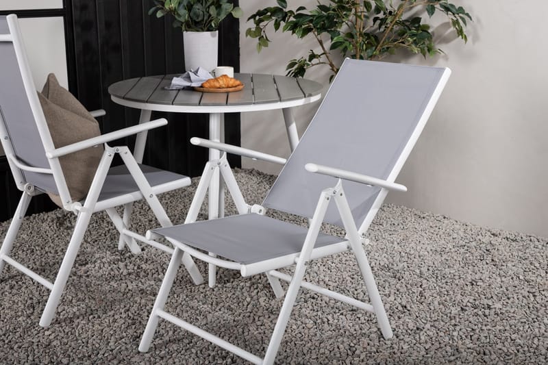 Break Cafégrupp Rund 90 cm + 2 Break Positionsstol - Vit/Grå - Utemöbler - Balkong - Balkongmöbler - Balkonggrupp & balkongset