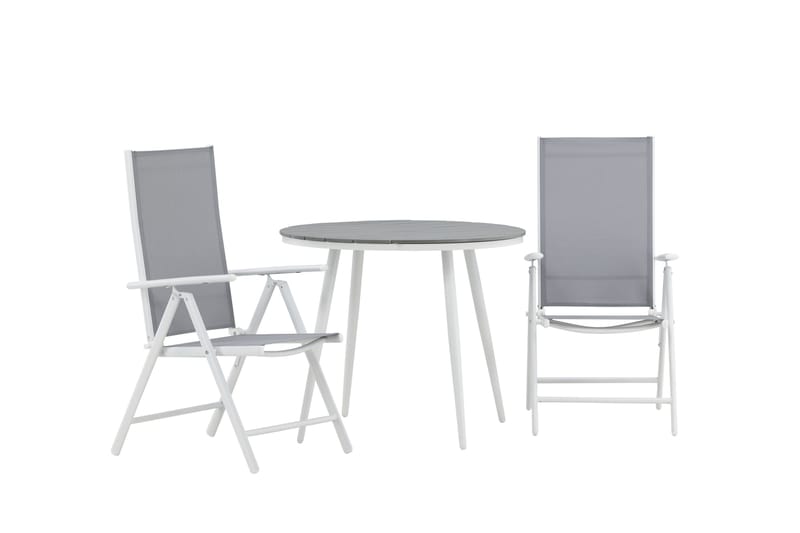 Break Cafégrupp Rund 90 cm + 2 Break Positionsstol - Vit/Grå - Utemöbler - Balkong - Balkongmöbler - Balkonggrupp & balkongset