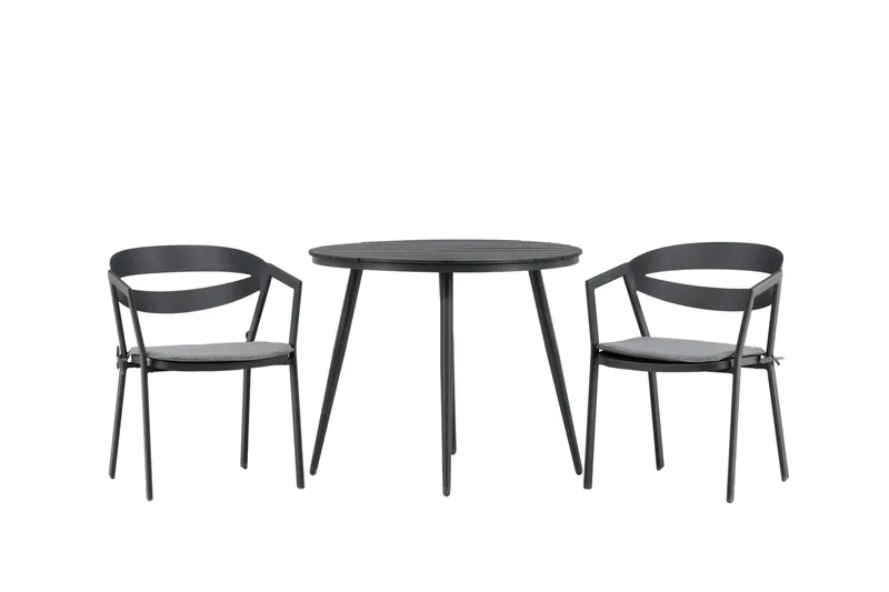Break Cafégrupp Rund 90 cm + 2 Slit Matstol - Svart - Utemöbler - Balkong - Balkongmöbler - Balkonggrupp & balkongset