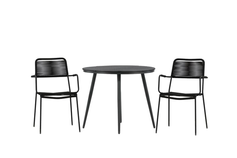 Break Caféset Rund Ø90 cm + 2 Lindos Karmstol, Svart
