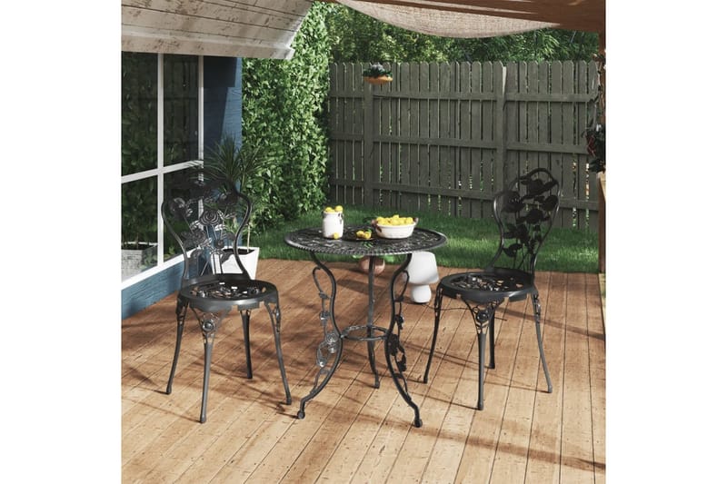 Caféset 3 delar gjuten aluminium svart - Svart - Utemöbler - Utegrupp - Cafeset